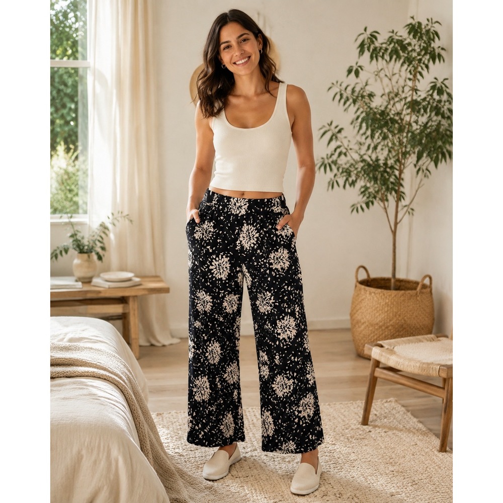 Pact Women's Large Staycation Floral Organic Cotton Wide Leg Lounge Pants